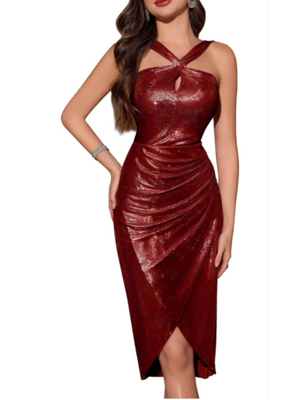 NEW Wedtrend Sparkly Halter Formal Cocktail Dress Midi Shimmer S